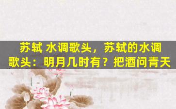 苏轼 水调歌头，苏轼的水调歌头：明月几时有？把酒问青天